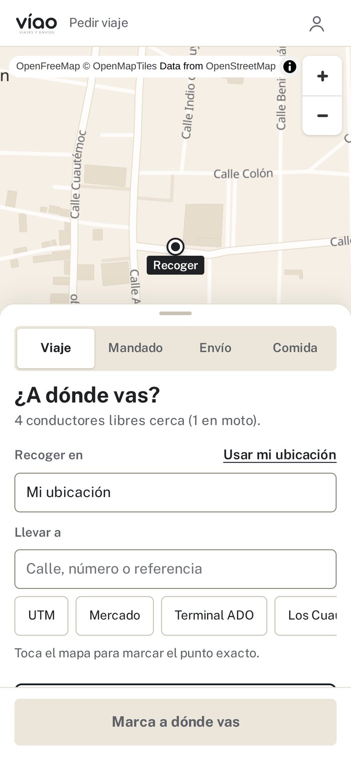 La app con el destino marcado en el mapa y el botón Pedir moto